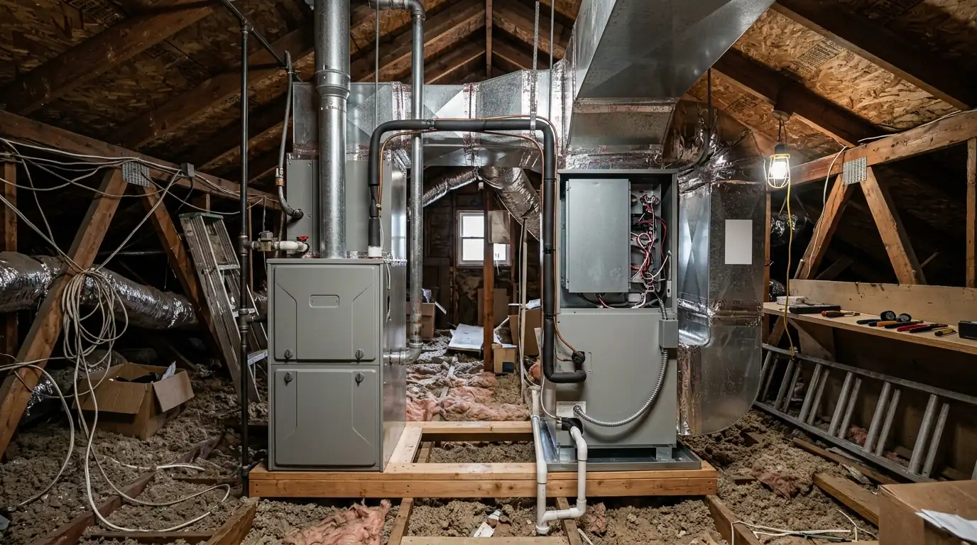 Gas furnace and heat pump air handler side by side