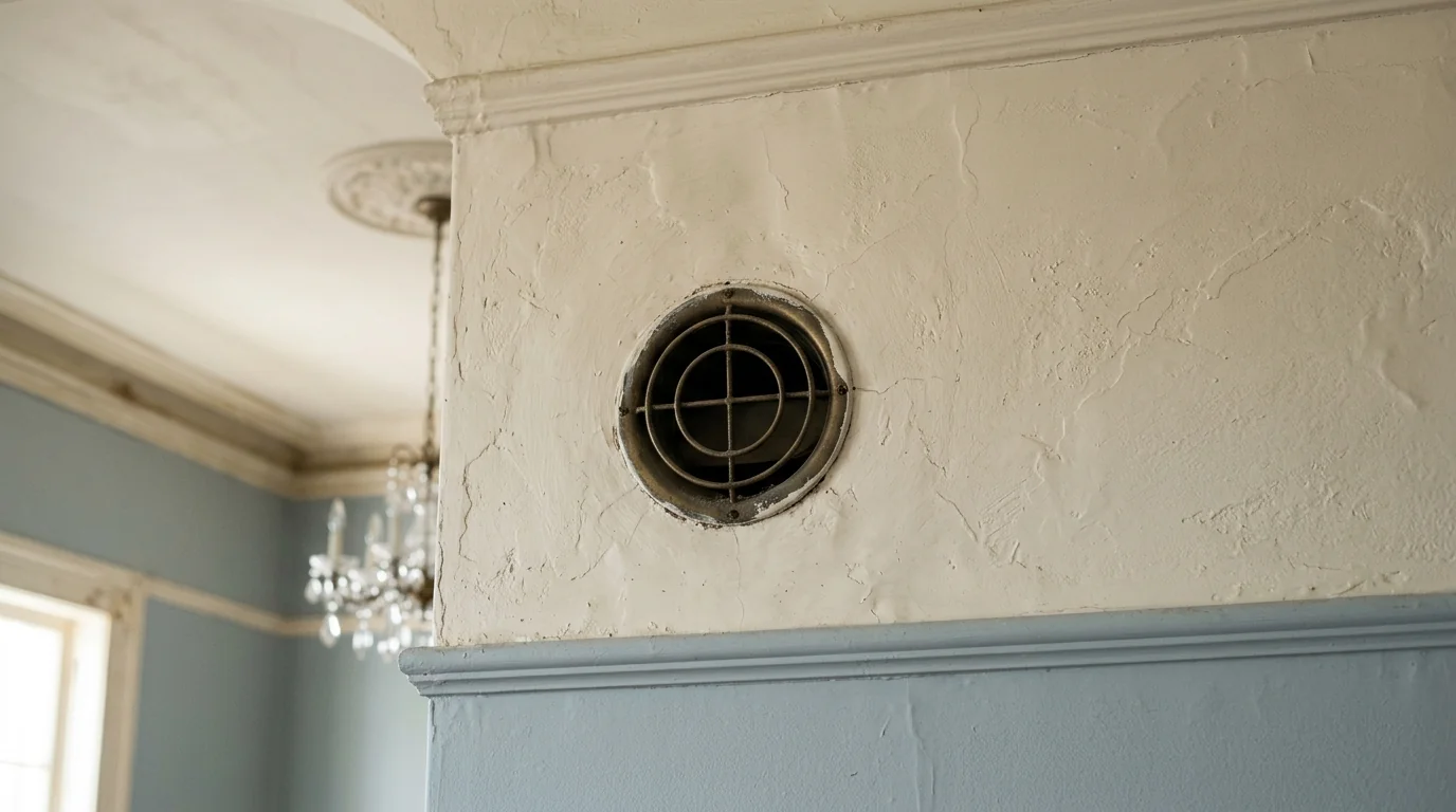 High-velocity HVAC outlet in a plaster ceiling