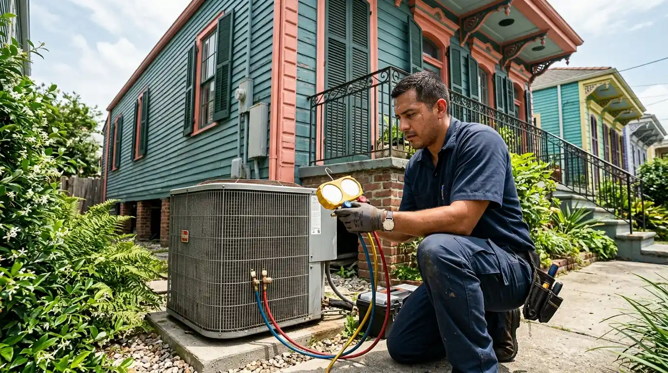 AC repair diagnosis at a New Orleans home