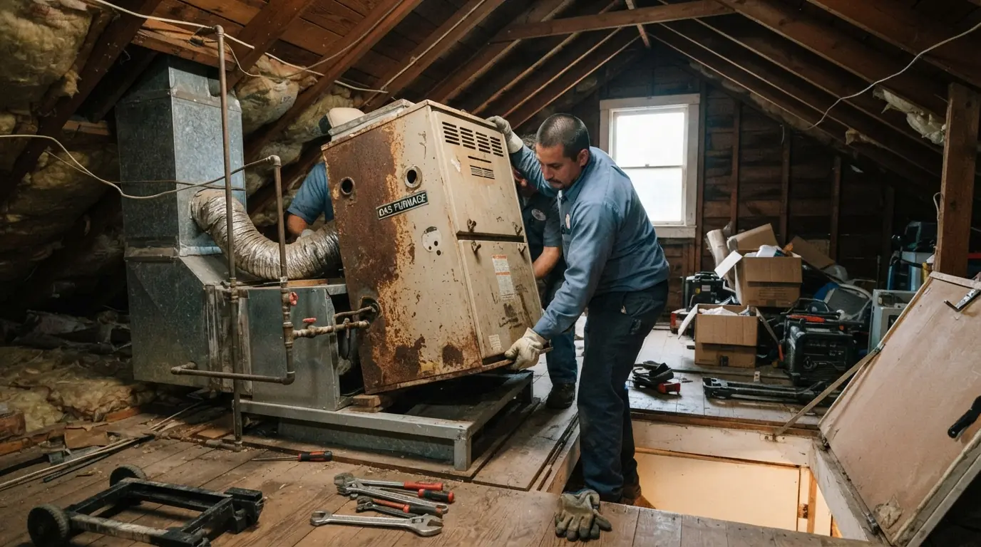 Removing a gas furnace for a heat pump conversion