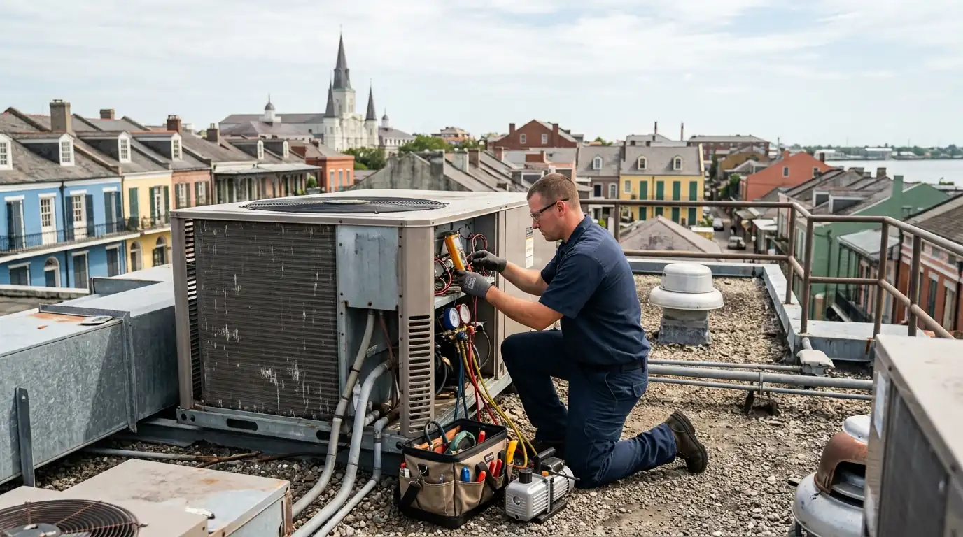 Rooftop unit repair on a New Orleans commercial building