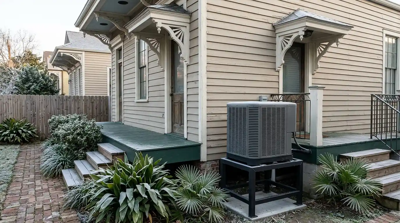 Heat pump outside a New Orleans home in winter