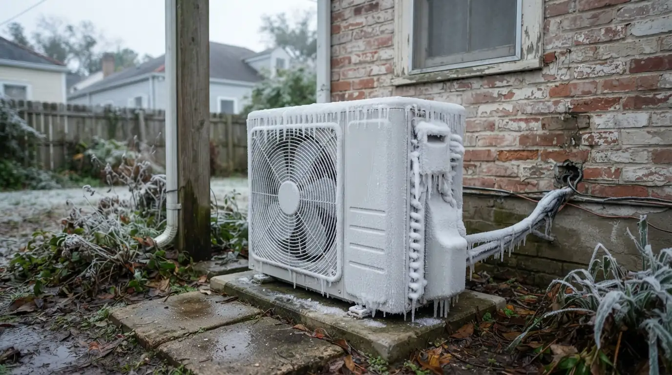 Iced heat pump needing repair in New Orleans