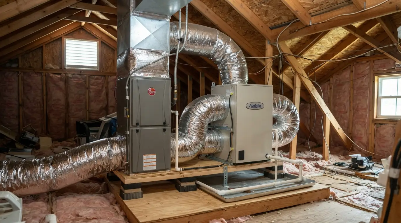 Whole-home dehumidifier installed in a New Orleans attic