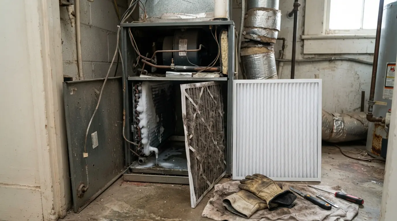 Clogged filter that caused a frozen coil