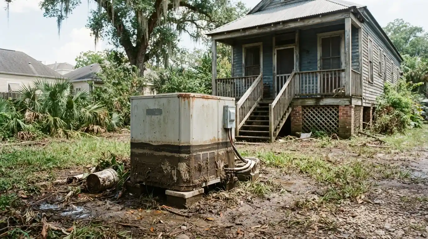 Flood water line on an AC condenser in New Orleans