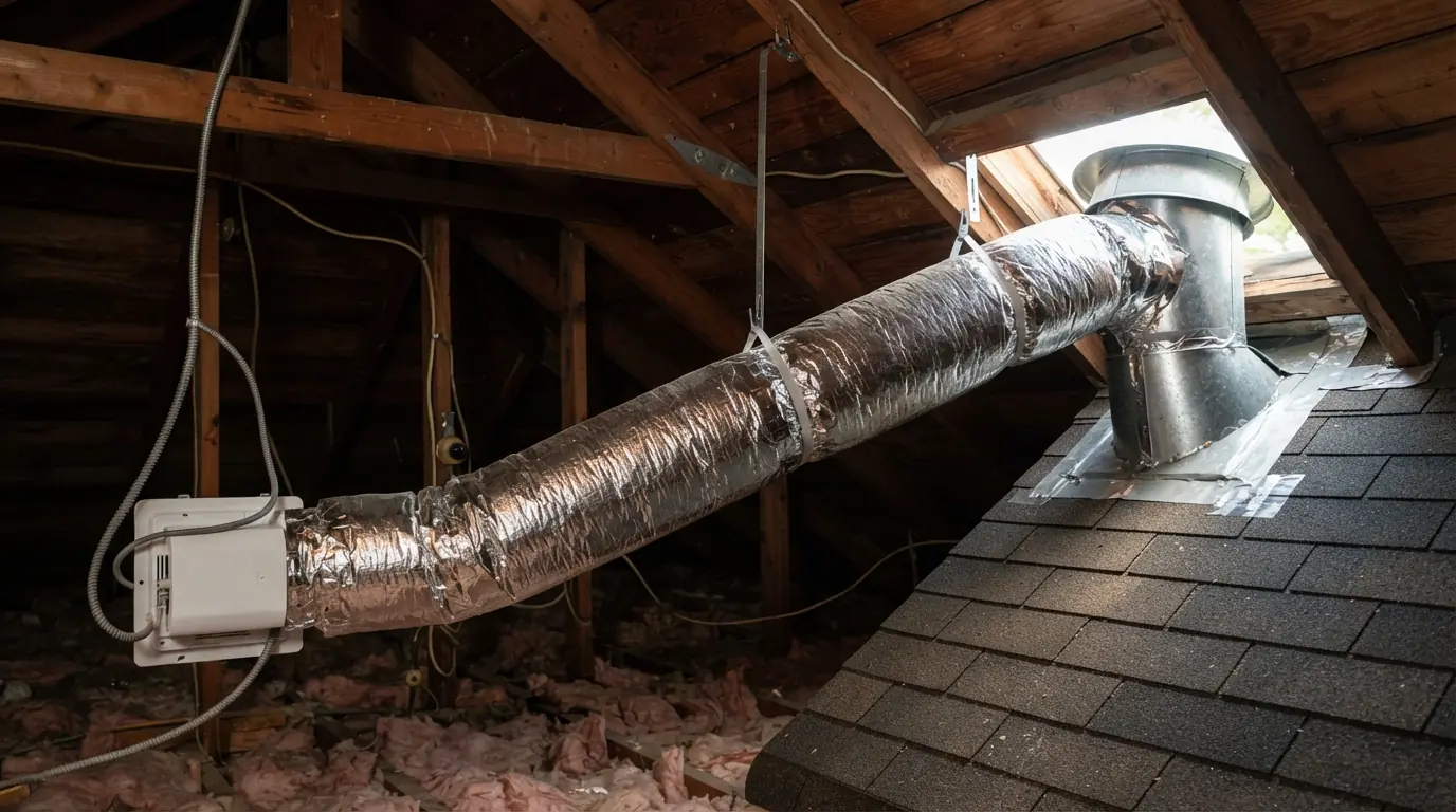 Exhaust fan duct vented outside through the roof