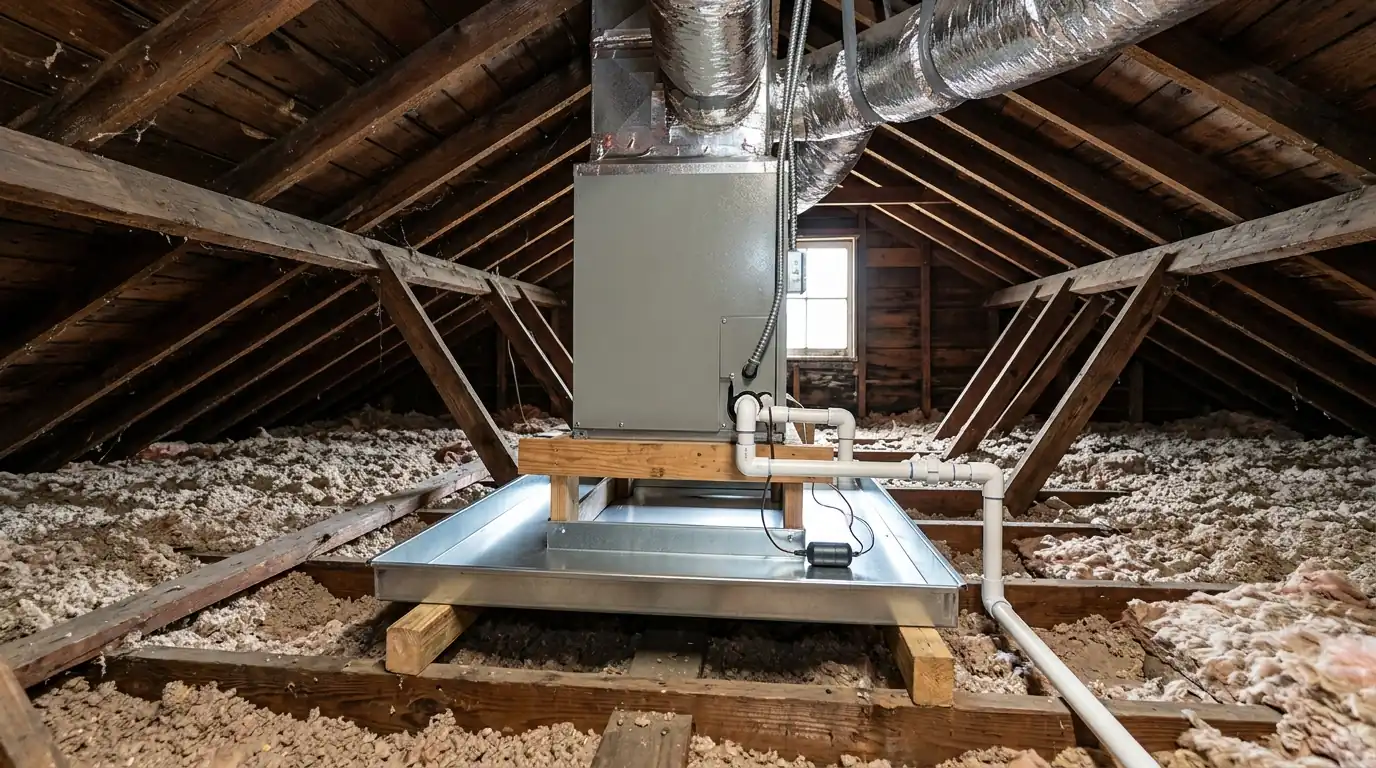Drain pan replacement in a New Orleans attic