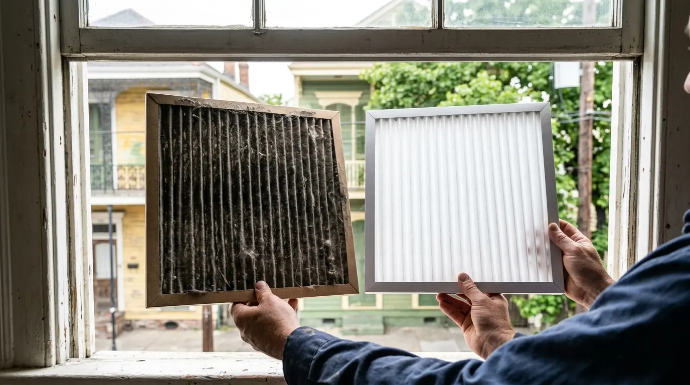 Dirty AC filter compared to a clean filter
