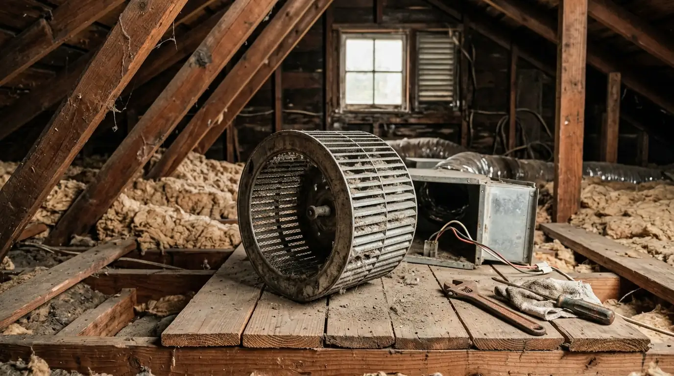 Blower motor replacement in a New Orleans attic