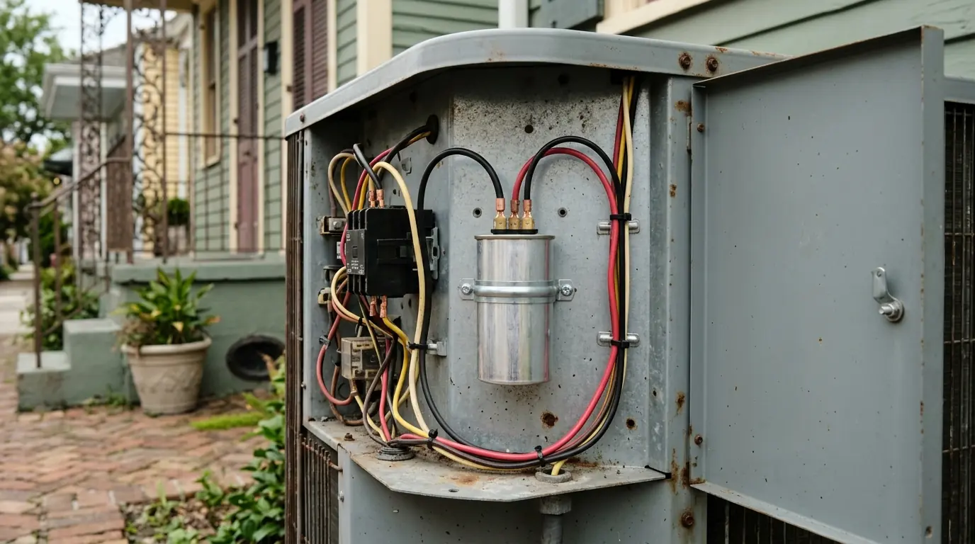 Hard-start kit installed on an older AC compressor