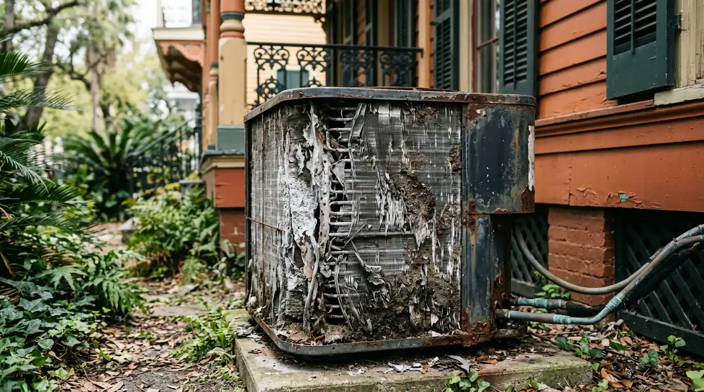 Corroded condenser coil in New Orleans