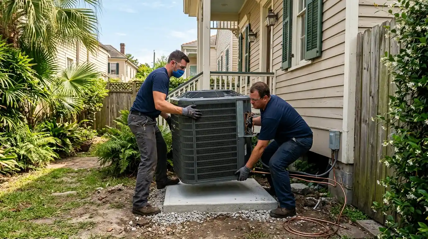 AC replacement in progress at a New Orleans home