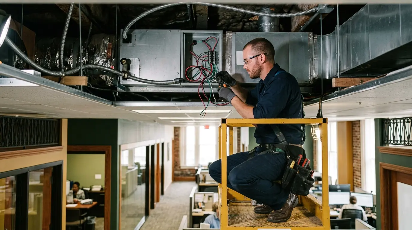 Commercial split system installation in an office