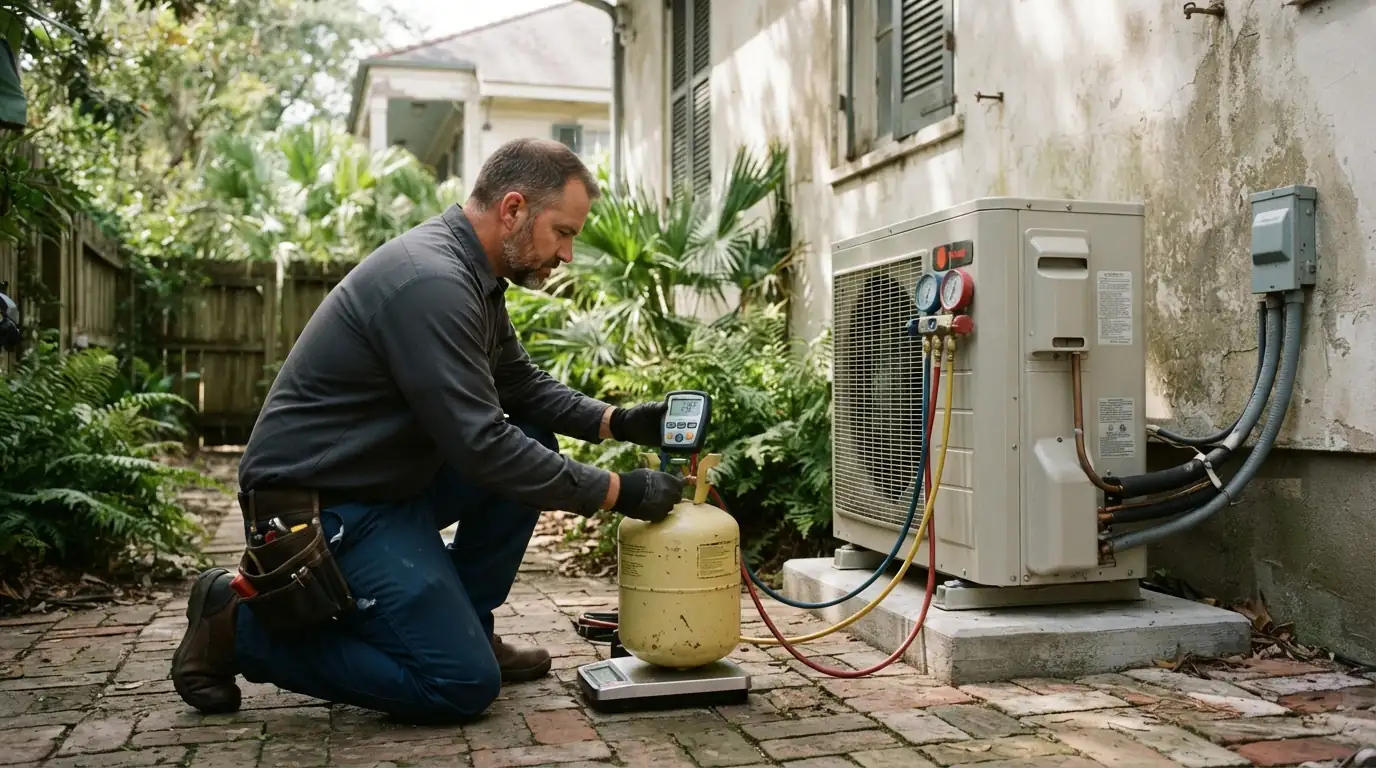 Charging a new heat pump by weight in New Orleans