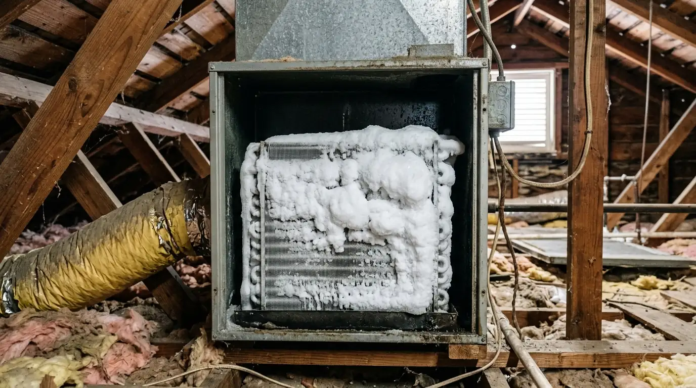 Frozen evaporator coil found on an AC repair call