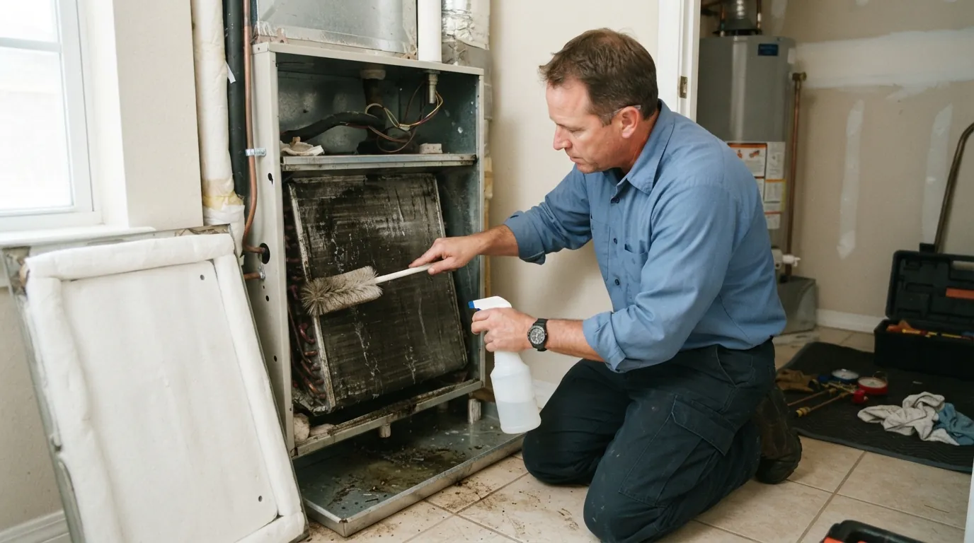 Evaporator coil cleaning in a New Orleans home