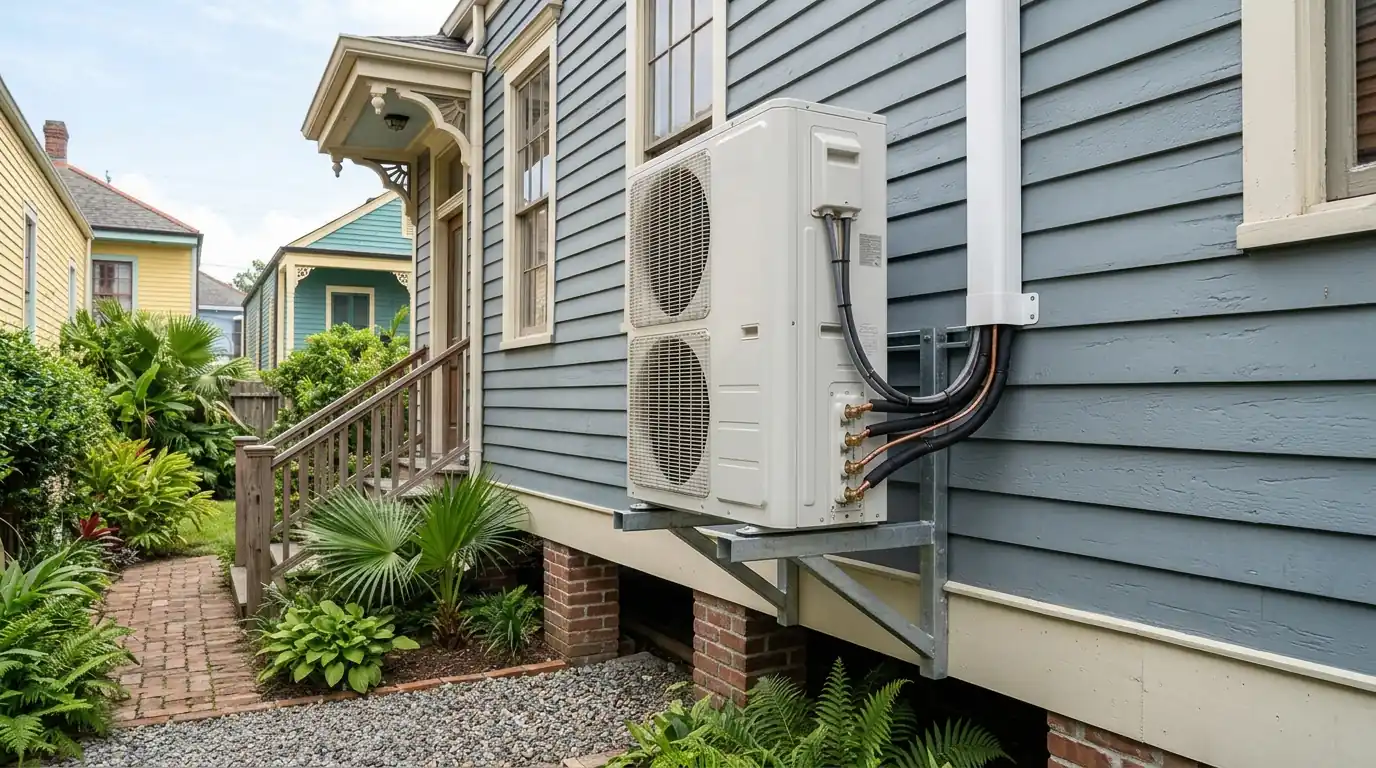 Multi-zone mini-split outdoor unit at a New Orleans home