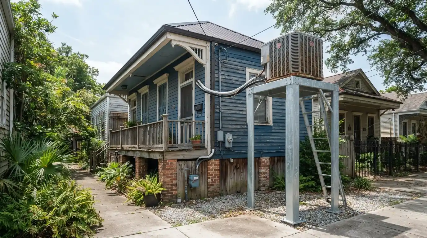 Raised AC condenser stand in New Orleans