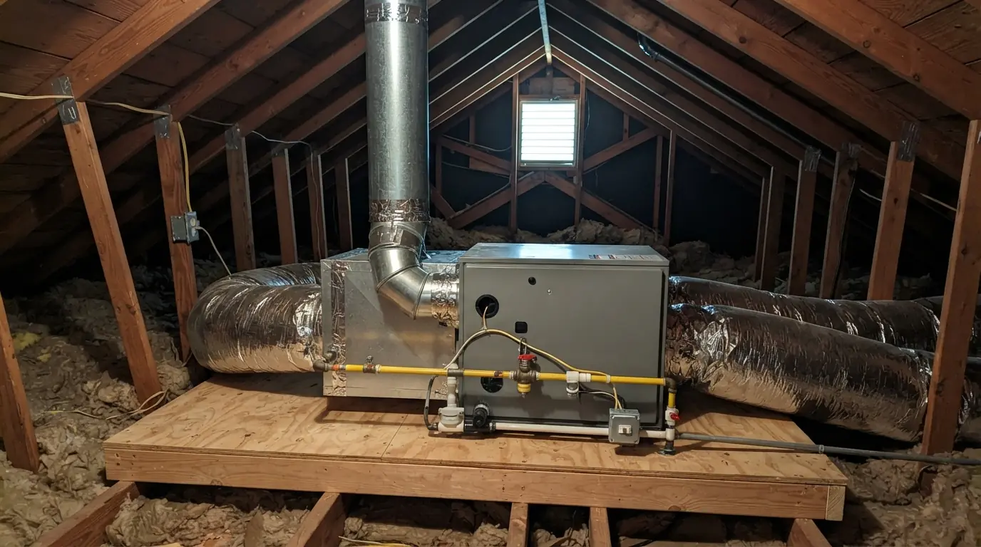 New gas furnace installed in a New Orleans attic