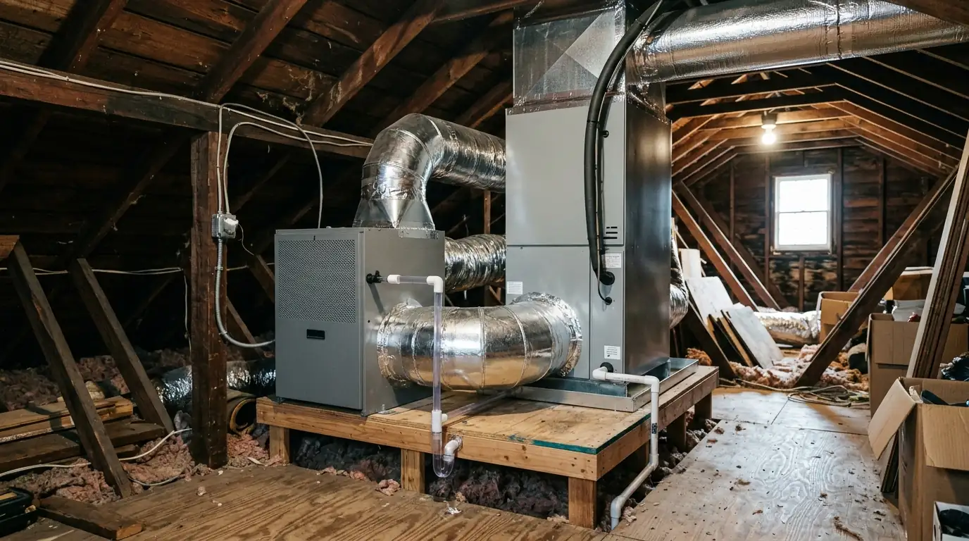 Whole-home dehumidifier in a New Orleans attic