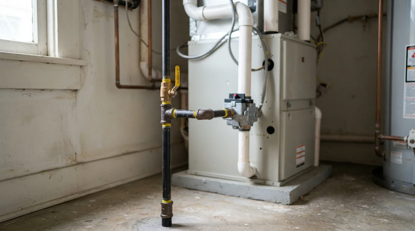 Gas line and sediment trap on a new furnace install